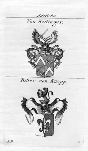 Killinger Knopp Wappen Adel coat of arms heraldry Heraldik Kupferstich
