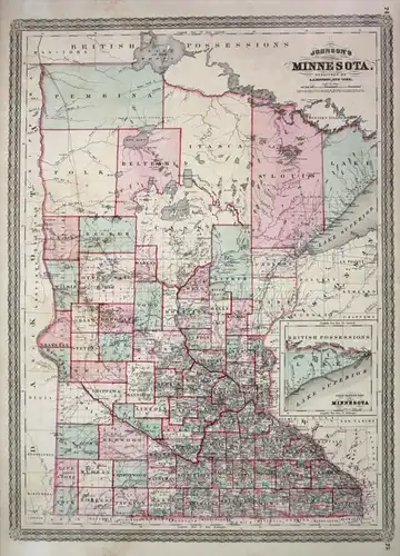 Minnesota - Minnesota Johnson vintage map Karte civil war antique engraving