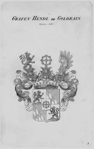 Hendl Goldrain Wappen Adel coat of arms heraldry Heraldik Kupferstich