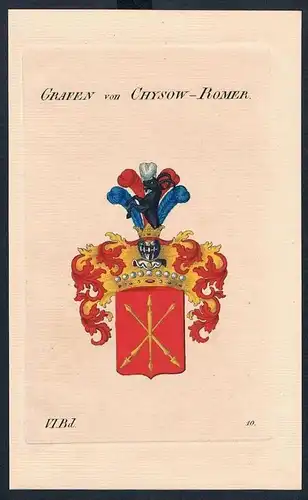 Grafen von Chysow-Romer Wappen Kupferstich Genealogie Heraldik crest