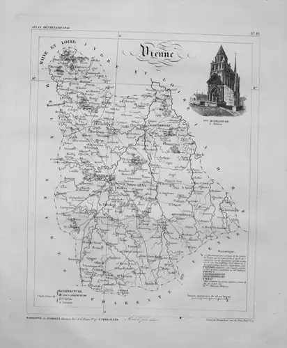 Departement Vienne carte gravure Kupferstich Karte map France