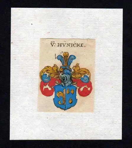 Hünicke 17. Jh Wappen coat of arms heraldry Heraldik Kupferstich