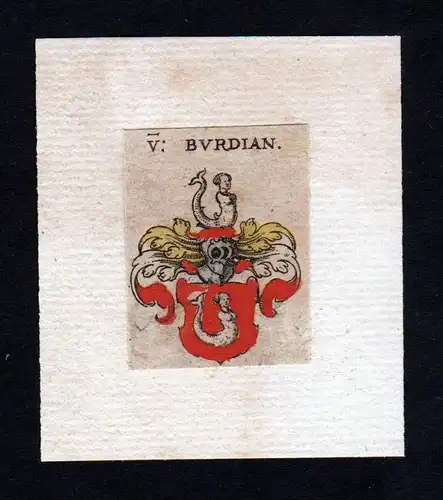 h. von Burdian Wappen coat of arms heraldry Heraldik Kupferstich