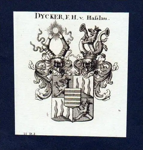 Freiherren Dycker von Hasslau Kupferstich Wappen coat of arms Heraldik