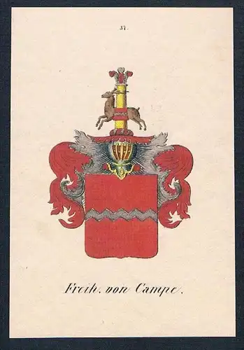 Freih. von Campe Original Wappen Lithographie coat of arms Heraldik