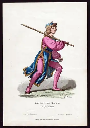 Burgunden Knappe 15. Jahrhundert Trachten Tracht costume original Grafik