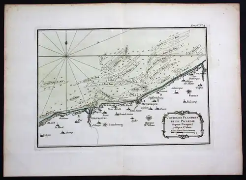 Dunkerque Gravelines Calais Nieuwpoort sea chart Bellin map carte gravure