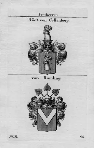 Rüdt Collenberg Rumling Wappen Adel coat of arms heraldry Kupferstich