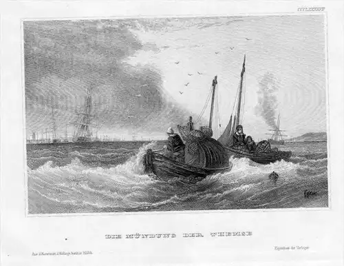 Die Mündung der Themse - Themse Mündung Fluß Nordsee Great Britain engraving Original