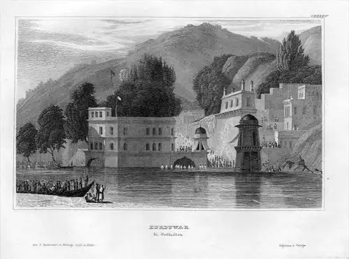 Hurduwar Palast Festung Ganges India engraving Original