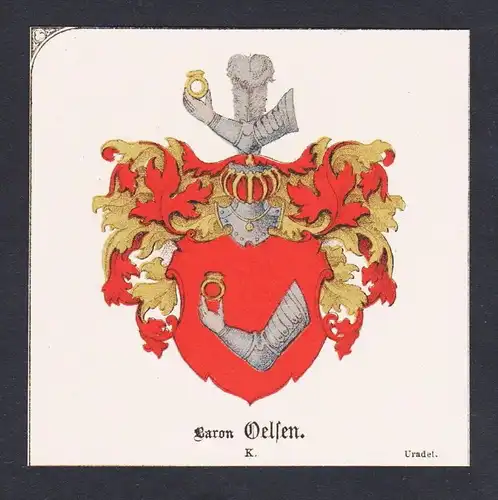 . Baron Oelsen Wappen Heraldik coat of arms heraldry Chromo Lithographie
