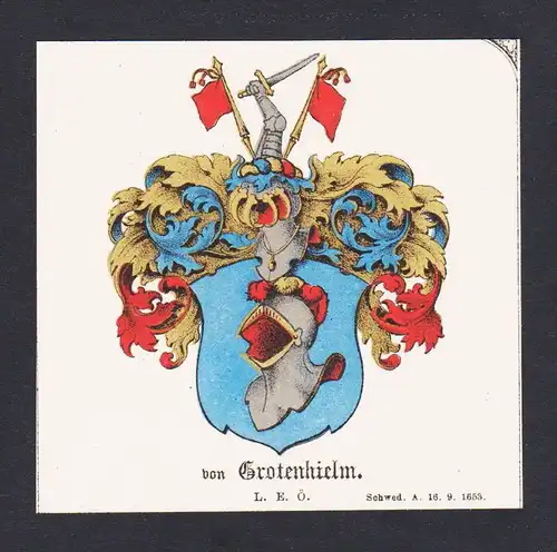 . von Grotenhielm  Wappen Heraldik coat of arms heraldry Litho
