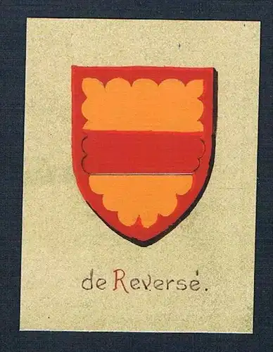 19. / 20. Jh. - de Reversé Blason Aquarelle Wappen coat of arms Heraldik