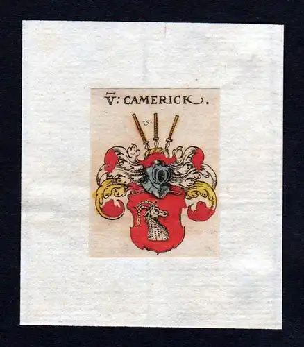 17. Jh Camerick Wappen coat of arms heraldry Heraldik Kupferstich