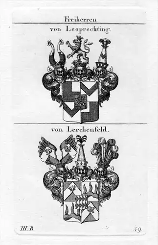 Leoprechting Lerchenfeld - Wappen Adel coat of arms heraldry Heraldik Kupferstich
