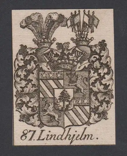 Lindhjelm Wappen vapen coat of arms Genealogie Heraldik Kupferstich