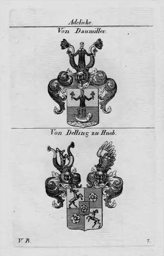 Daumiller Delling Hueb Wappen Adel coat of arms heraldry Kupferstich