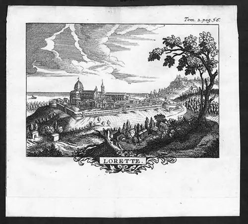 Loreto incisione engraving Original Kupferstich  acquaforte carta veduta