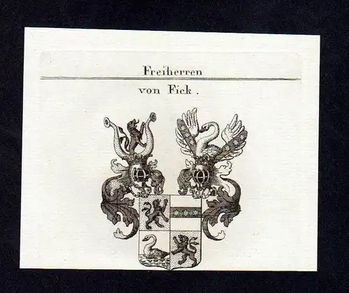Freiherren von Fick Original Kupferstich Wappen engraving Heraldik crest