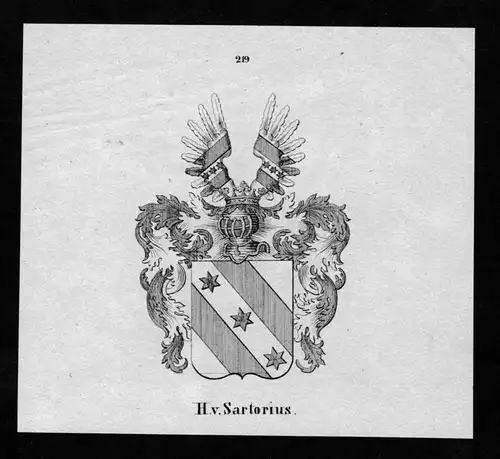 von Sartorius Wappen Adel coat of arms heraldry Heraldik Lithographie