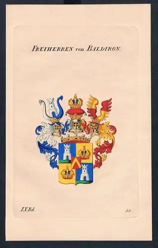 Freiherren von Baldiron Wappen Kupferstich Genealogie Heraldik coat of arms