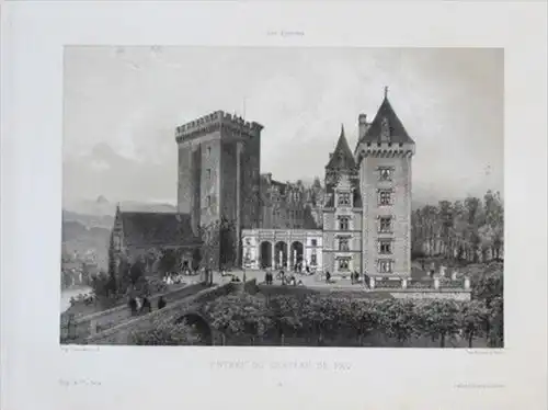 Pau Chateau Pyrénées Original Lithographie lithograph