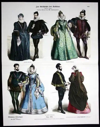 Spanien Frankreich XVI. Jh. Kostüme Tracht Trachten Münchener Bilderbogen