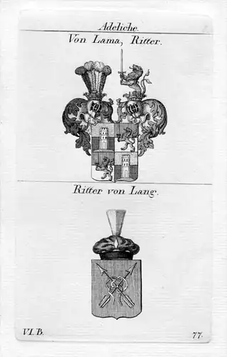 Von Lama / Ritter von Lang / Bayern - Wappen coat of arms Heraldik heraldry Kupferstich