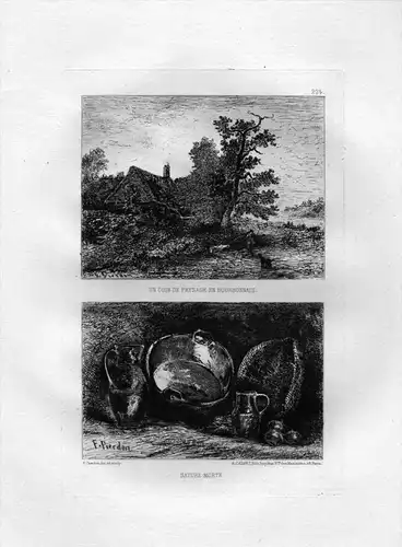 Un coin de paysage en Bourbonnais | Nature morte - Landschaft Bourbonnais eau forte gravure etching Radierung