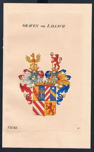 Grafen von Lallich Wappen Kupferstich Genealogie Heraldik coat of arms