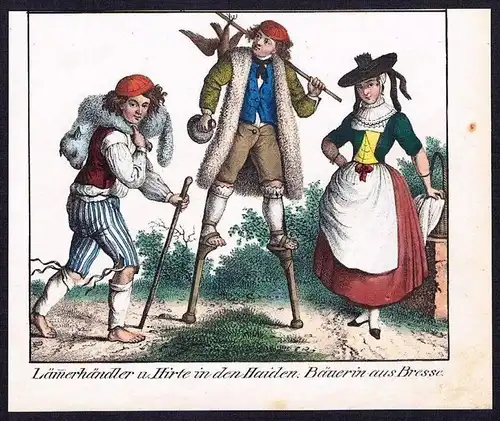 Bresse costumes Trachten Bauern Lithographie litho lithograph