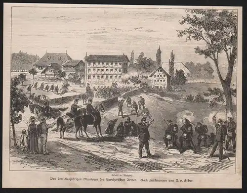 Armee Militär Schweiz Manöver Suisse militaria wood engraving Holzstich