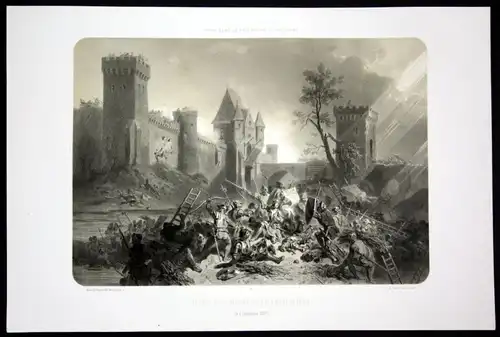 Jeanne d Arc Blessee sous les Murs de Paris - Jeanne d Arc battle bataille Paris Lithographie lithograph Litho