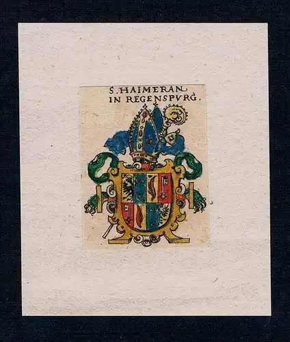 . Haimeran Emmeram Regensburg Wappen coat of arms Heraldik Kupferstich