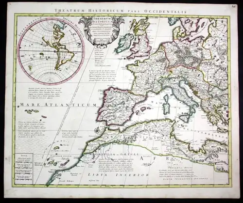 "Theatrum historicum pars occidentalis" - Europe Spain Italy America inset map Karte Covens Mortier engraving