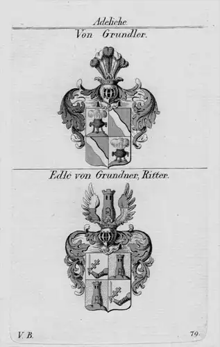 Grundler Grundner Wappen Adel coat of arms heraldry crest Kupferstich