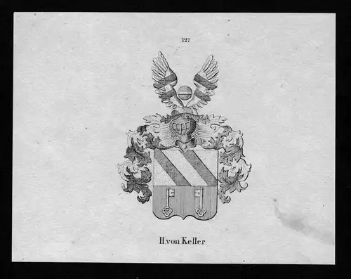von Keller Wappen Adel coat of arms heraldry Heraldik Lithographie