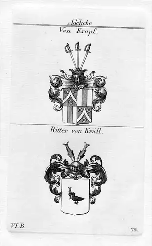 Von Kropf / Ritter von Krüll / Bayern - Wappen coat of arms Heraldik heraldry Kupferstich