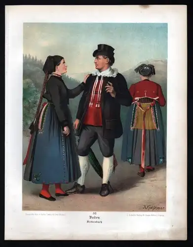 Baden Rickesbach - original Farb-Lithographie - Bildgröße ca. 26 x 20 cm von Albert Kretschmer (1825-1891) a