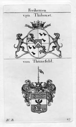 Thiboust - Thünefeld - Wappen coat of arms Heraldik heraldry Kupferstich