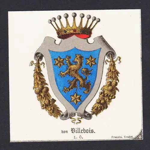 . von Villebois  Wappen Heraldik coat of arms heraldry Litho