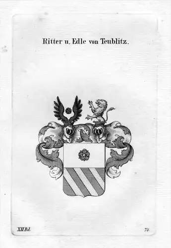 Teublitz Adel Wappen coat of arms heraldry Heraldik Kupferstich