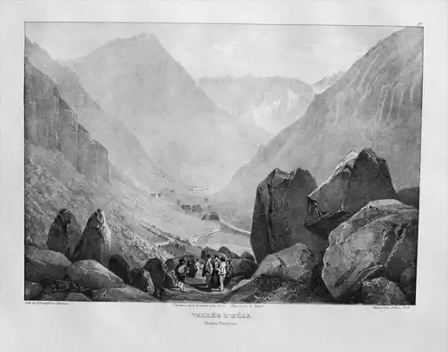 Vallée d'Heas Pyrenees Lithographie Jacottet litho lithograph