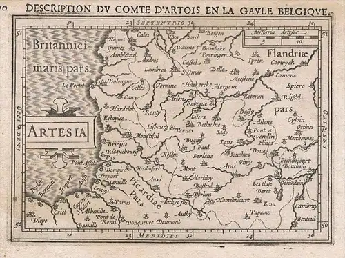 Artois Pas-de-Calais carte gravure map Karte Hondius Kupferstich