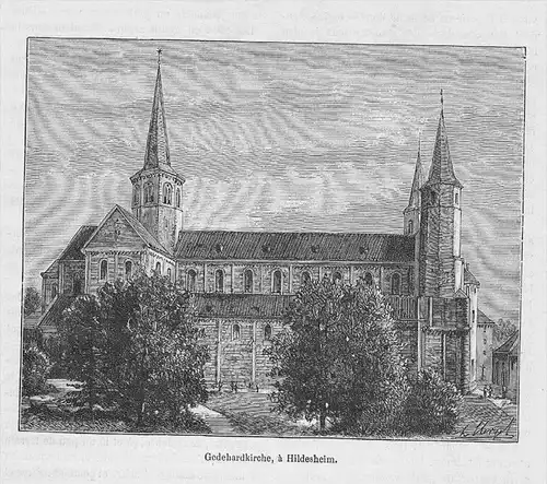 Hildesheim Godehardkirche Kirche Niedersachsen Original Holzstich