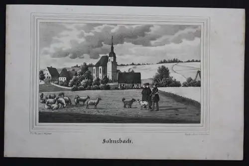 Johnsbach Glashütte Osterzgebirge Erzgebirge Original Lithographie Litho