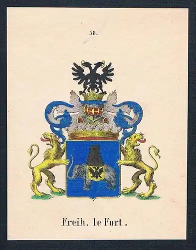 Freih. le Fort Original Wappen Lithographie coat of arms Heraldik
