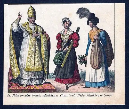 Papst Camaldoli Poppi Italia costumes Lithographie litografia veduta