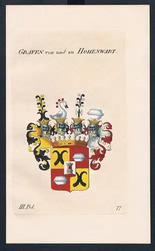 Grafen von und zu Hohenwart Wappen Kupferstich Genealogie Heraldik crest