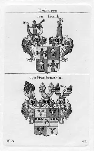 Frank Frankenstein Wappen Adel coat of arms heraldry Heraldik Kupferstich